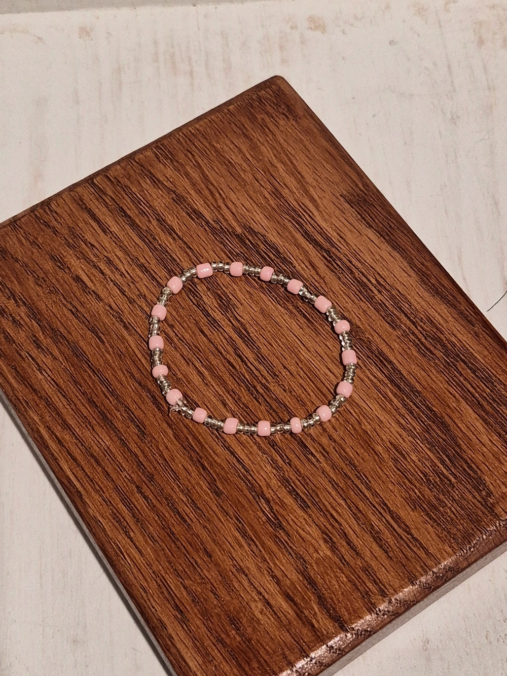 Pink Beaded Stretch Bracelet with Silver Accents